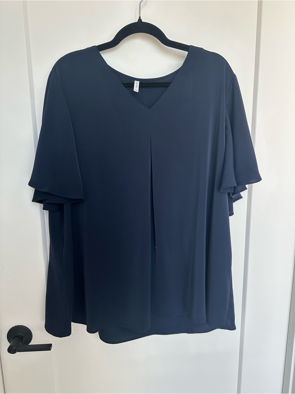 Anyally 2XL Navy Flutter Sleeve Blouse | V-Neck Flowy Workwear Top